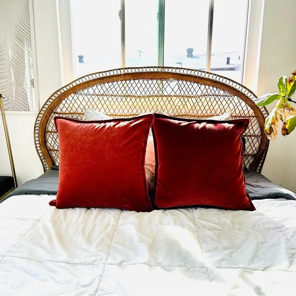 POTTERY BARN Rust Red Burnt Orange Velvet Pillow Case Sham 20